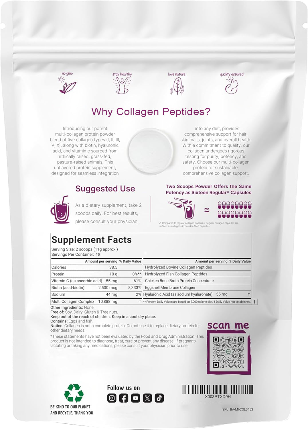 🔥Multi Collagen Peptides Powder - Hydrolyzed Protein Peptides | Type I,II,III,V,X with Hyaluronic Acid, Biotin & Vitamin C - Unflavored - Keto & Paleo Friendly, Ez Mix in Drinks