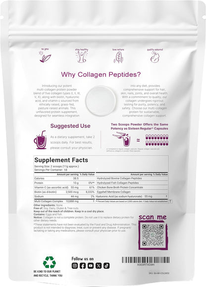 🔥Multi Collagen Peptides Powder - Hydrolyzed Protein Peptides | Type I,II,III,V,X with Hyaluronic Acid, Biotin & Vitamin C - Unflavored - Keto & Paleo Friendly, Ez Mix in Drinks